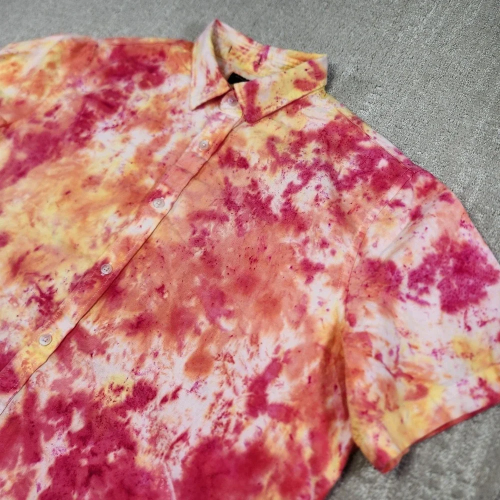 Banana Republic Linen Blend Shirt Men XL Slim Fit Tie Dye Button Up